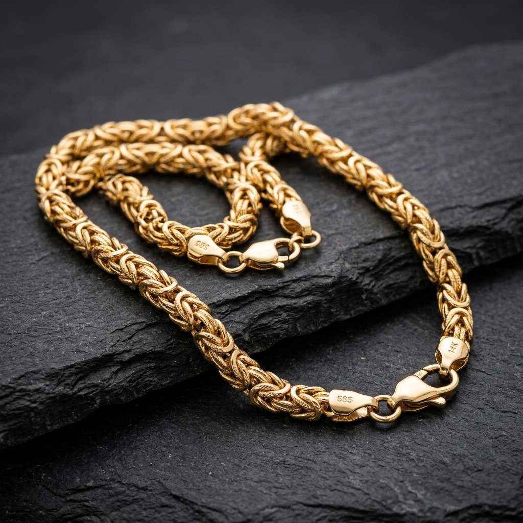 Złoty łańcuszek bizantyjski królewski 585 14K – ozdobny splot z przeplatanymi ogniwami, masywny