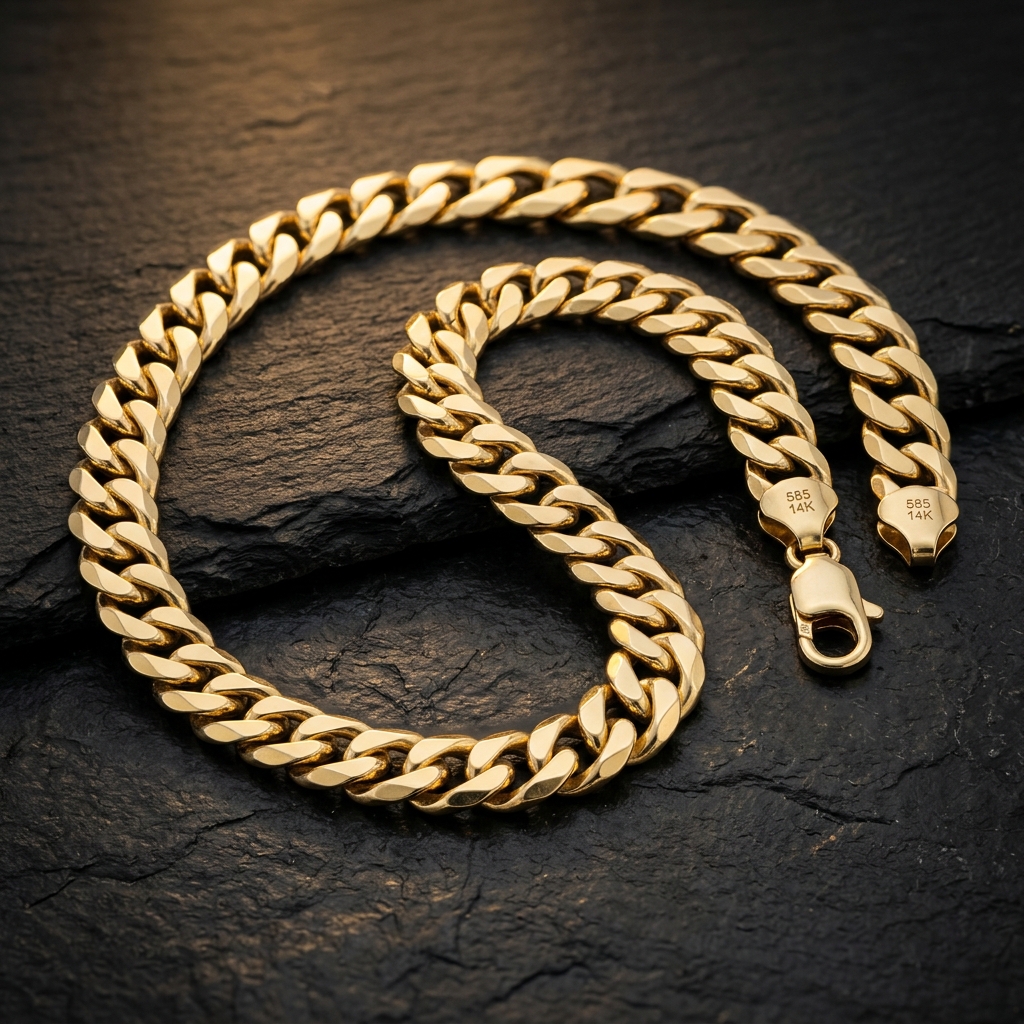 Złoty łańcuszek galibardi męski 585 14K – podwójne ogniwa curb, masywny splot na ciemnym łupku