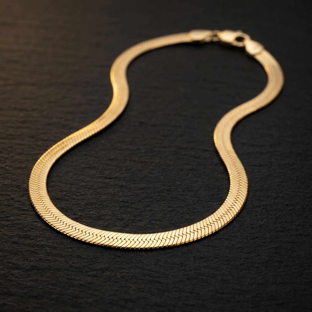 Złoty łańcuszek herringbone taśma damski 585 14K – płaski splot jodełkowy, elegancki, przy szyi