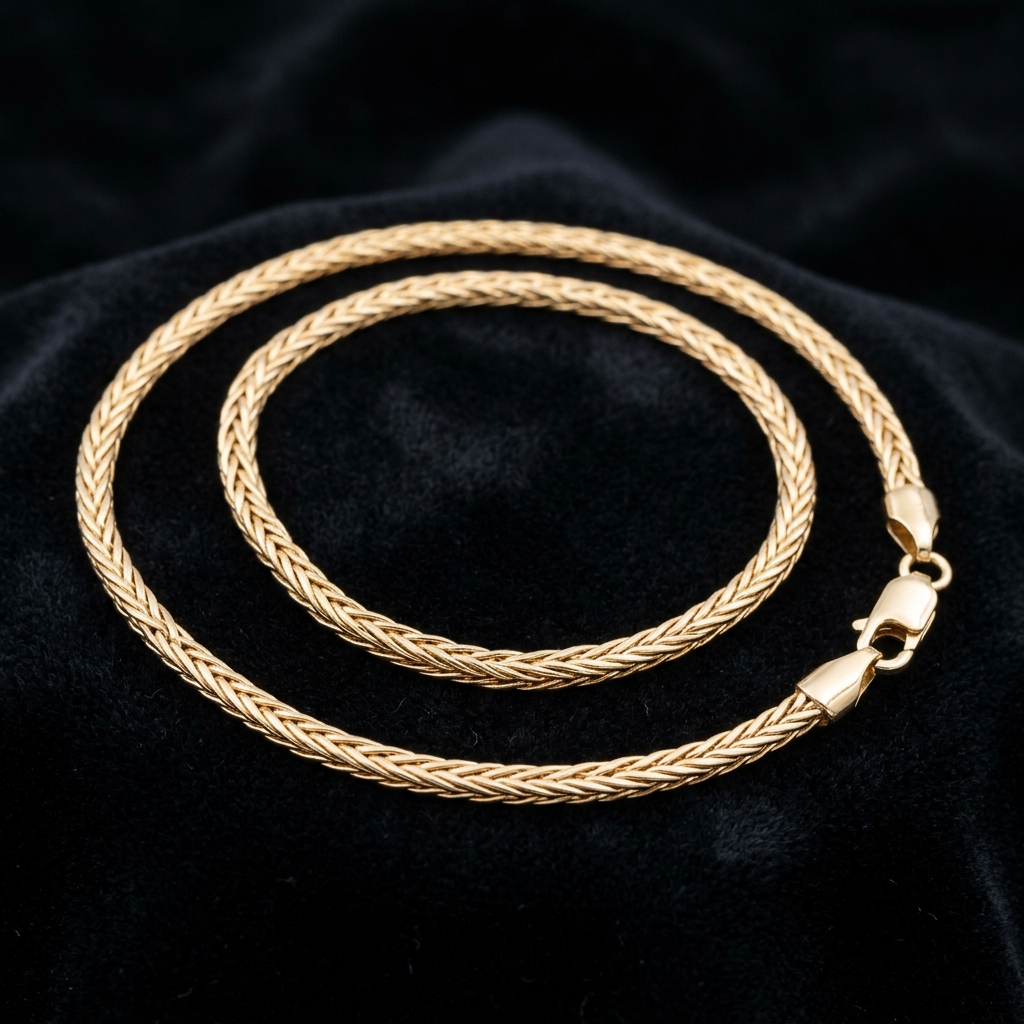 Złoty łańcuszek lisi ogon foxtail unisex 585 14K – pleciony elastyczny splot, gładki połysk