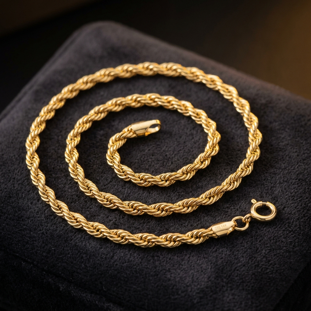 Złoty łańcuszek rope kordel damski 585 14K – pleciony spiralny splot z wysokim połyskiem